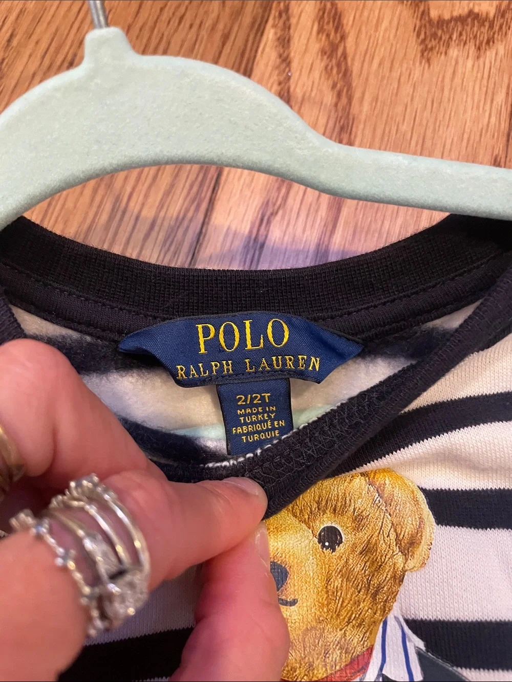 Ralph Lauren Navy & White Striped Polo Bear Long-Sleeve Dress
